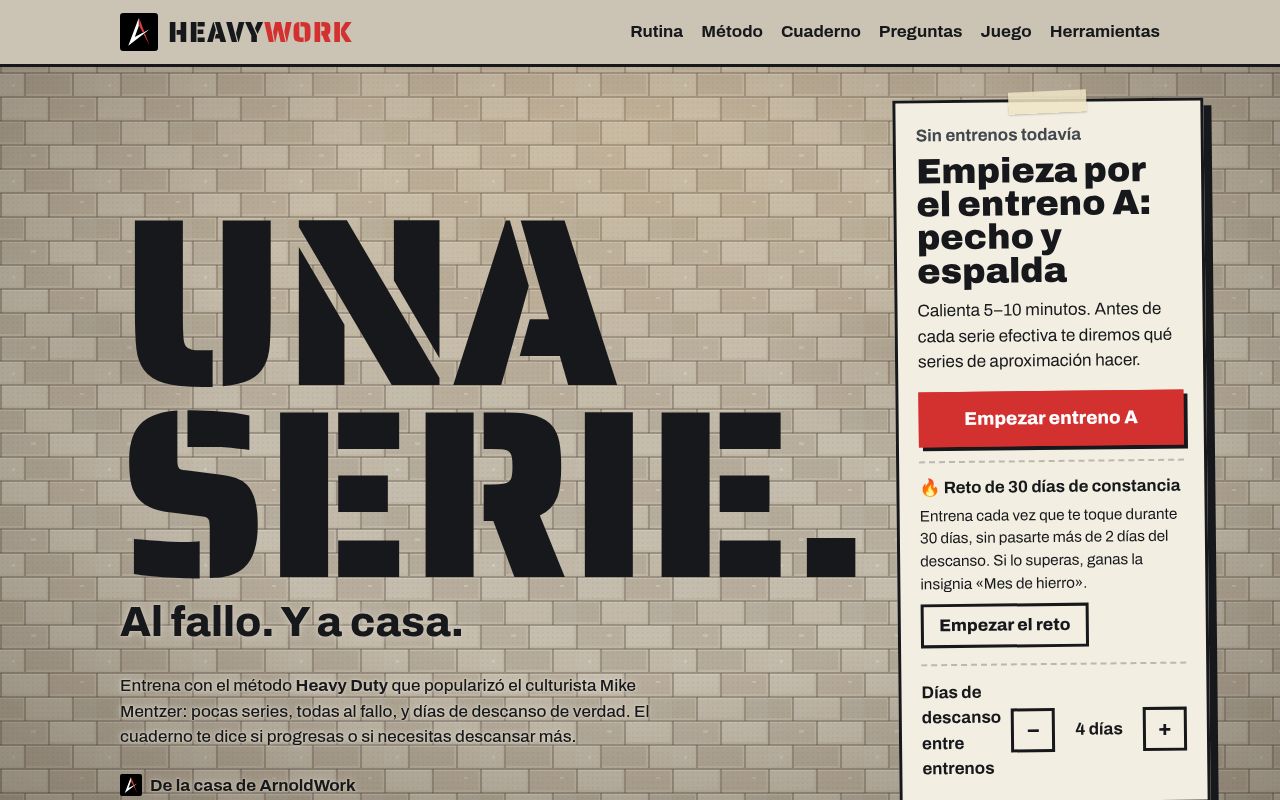 HeavyWork, app de entrenamiento, en el ordenador