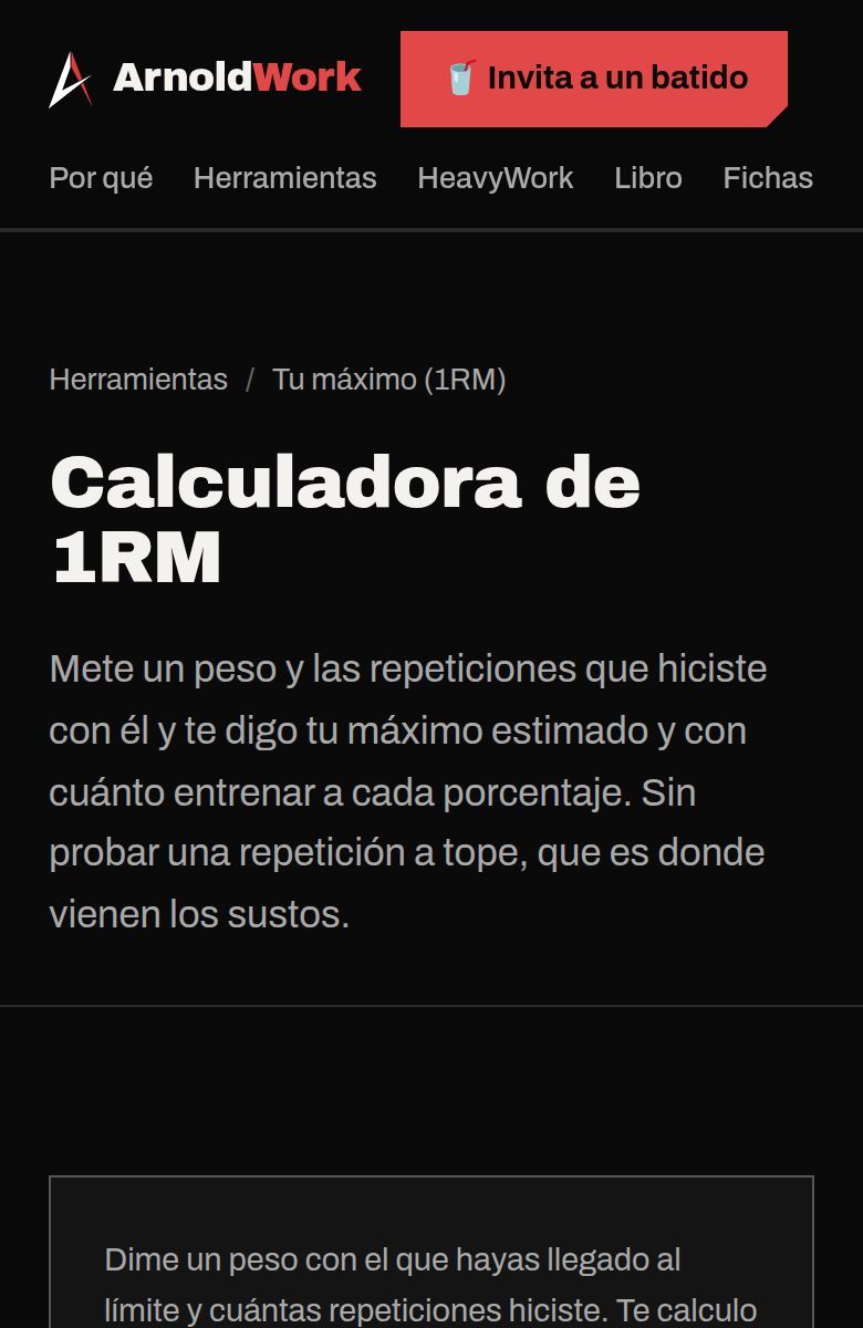 Calculadora de 1RM en el móvil